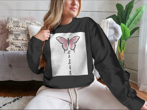 You Are Free To Fly Lettering With Pink Butterfly Design for