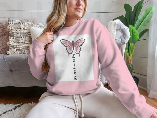 You Are Free To Fly Lettering With Pink Butterfly Design for