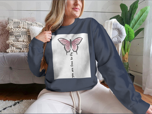 You Are Free To Fly Lettering With Pink Butterfly Design for