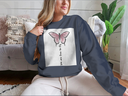 You Are Free To Fly Lettering With Pink Butterfly Design for