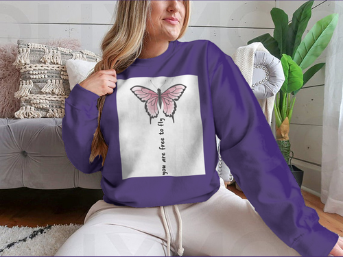 You Are Free To Fly Lettering With Pink Butterfly Design for